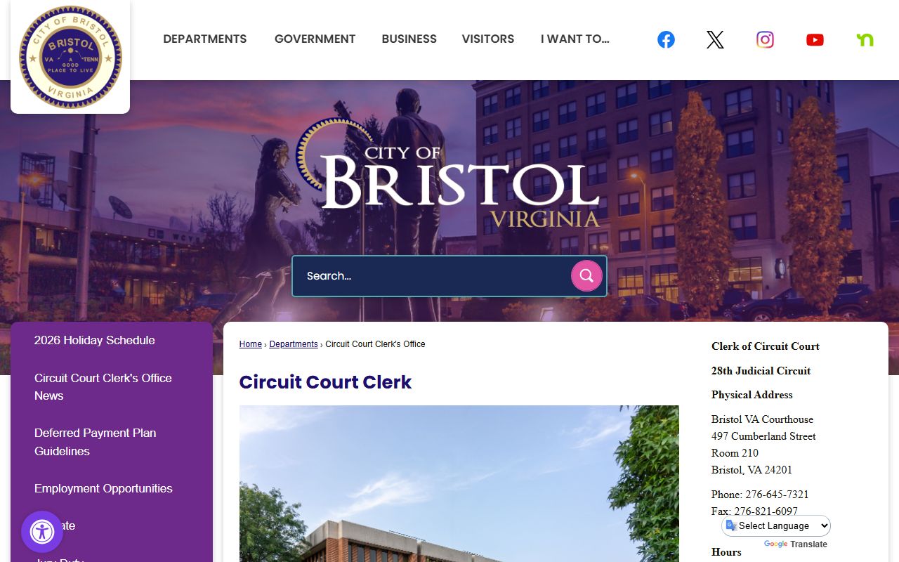 Bristol Circuit Court Clerk office for bankruptcy and court records