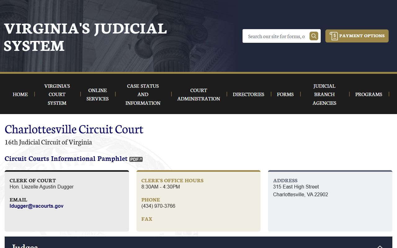 Charlottesville Virginia judicial system page for court records