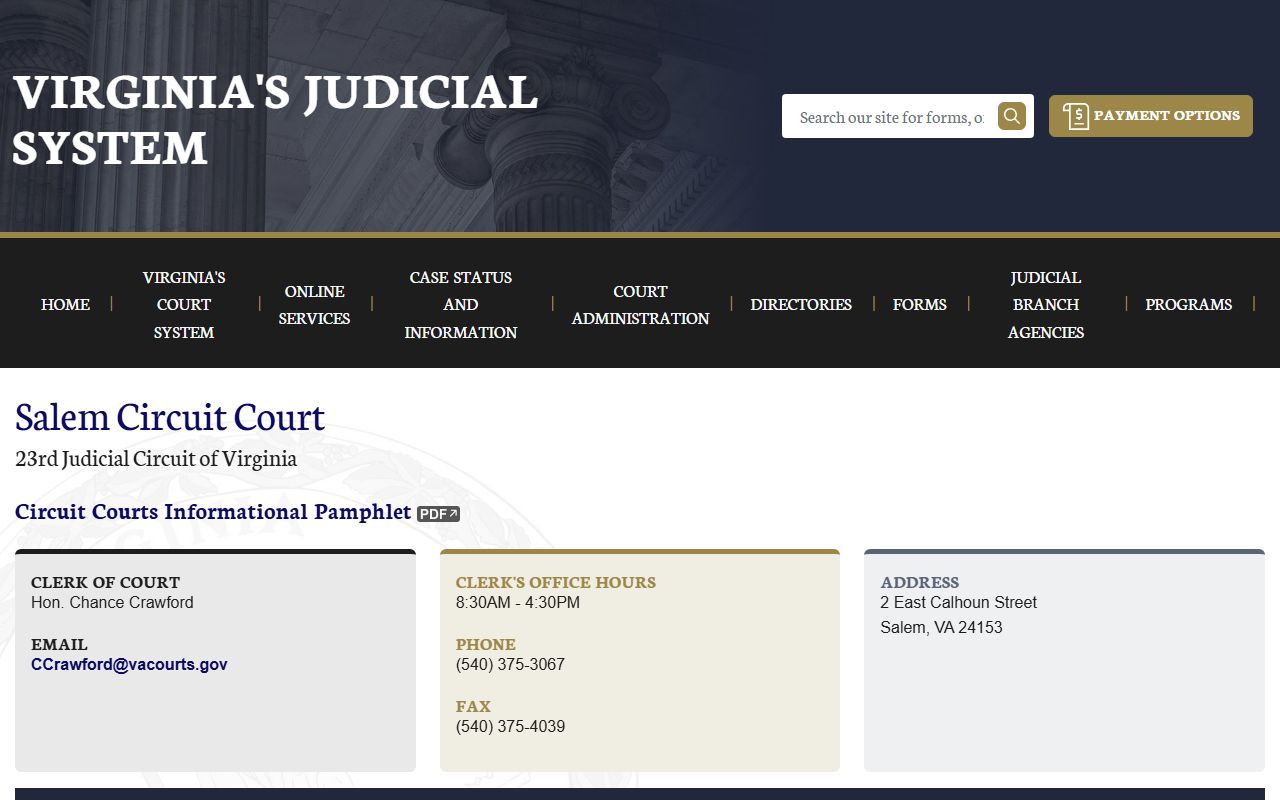 Salem Circuit Court Virginia Judicial System page for case research