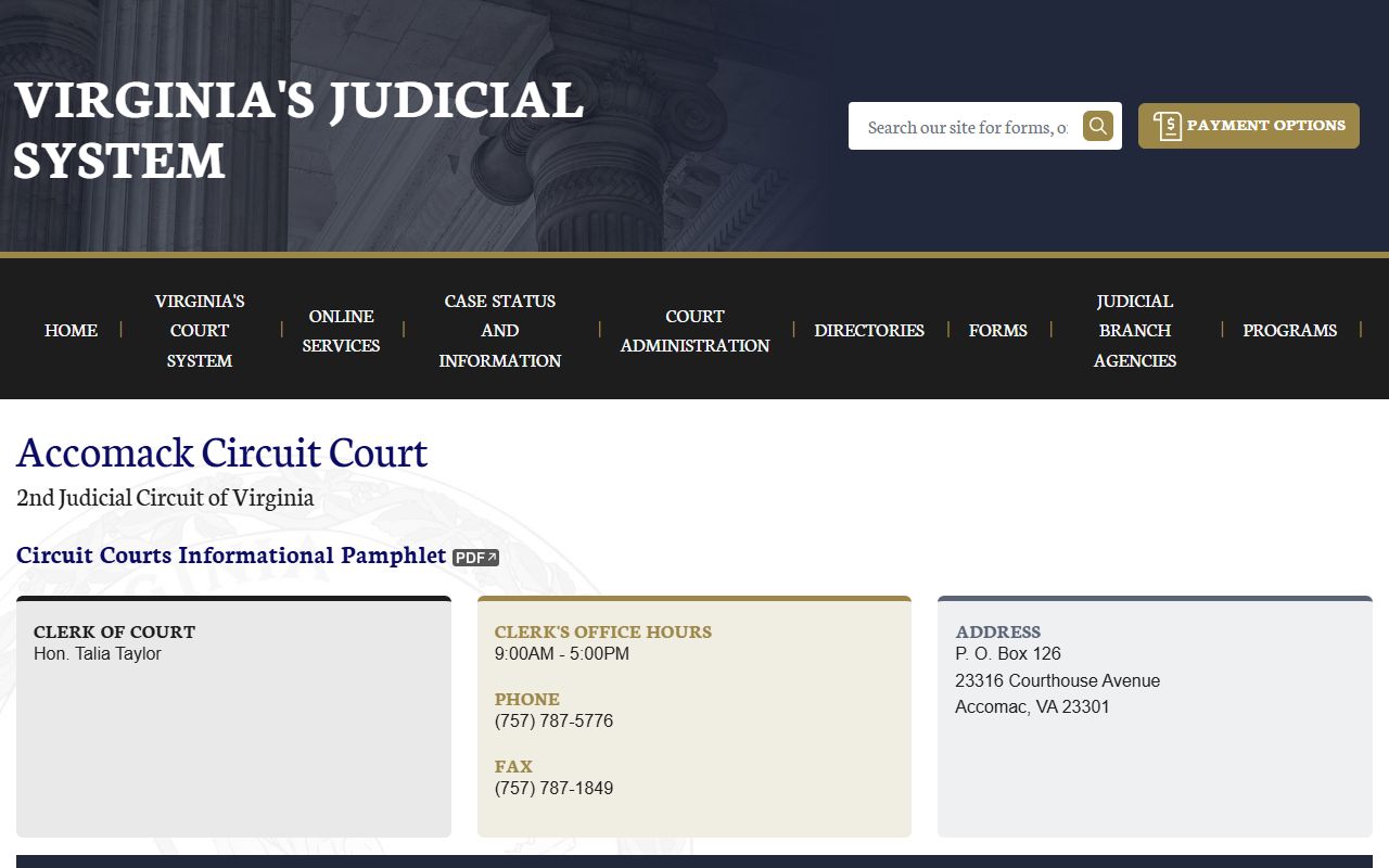 Virginia Judicial System circuit court page for Accomack County bankruptcy records research
