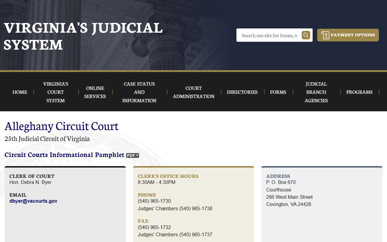 Virginia Judicial System circuit court page for Alleghany County court records and bankruptcy research