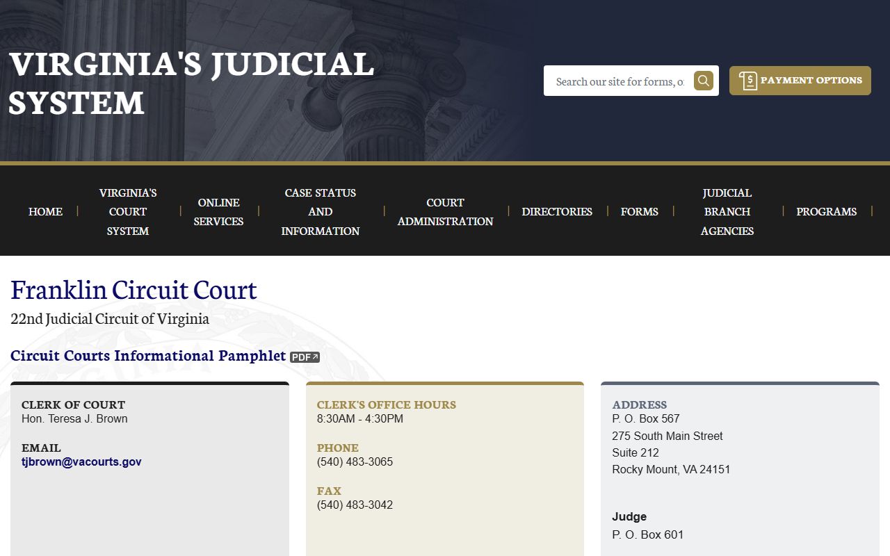 Virginia Judicial System Franklin County court records
