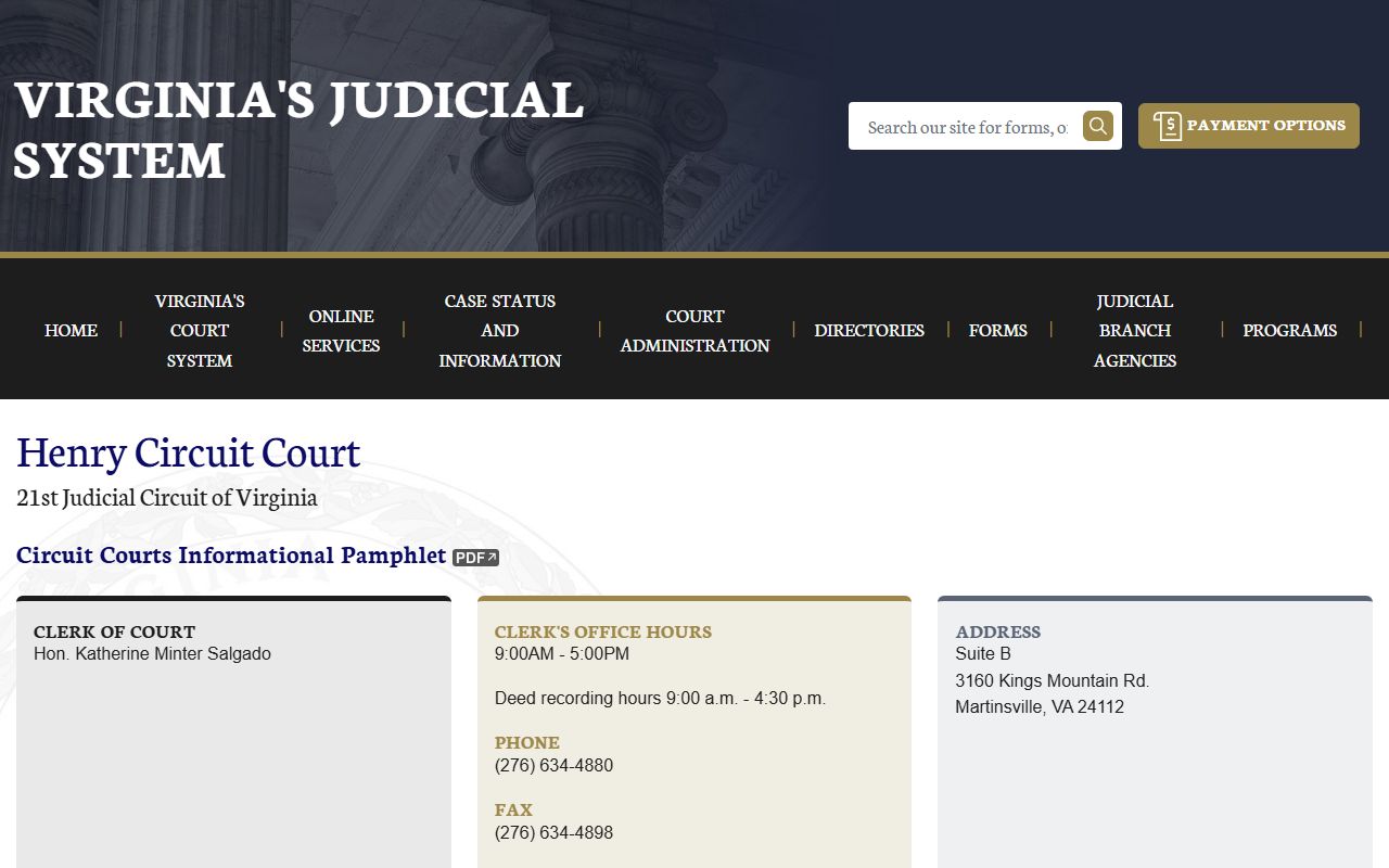 Virginia Judicial System circuit court page for Henry County bankruptcy records research