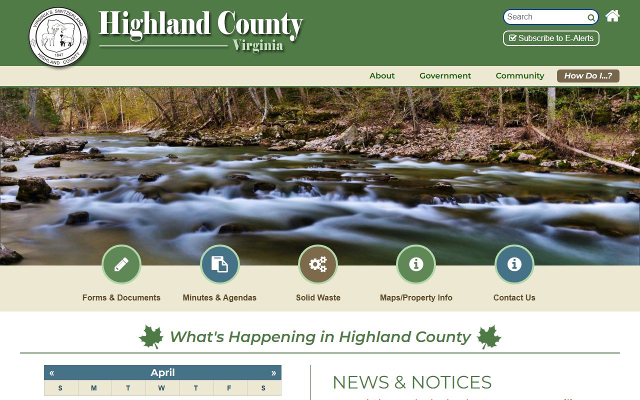 Highland County government website showing public records resources for bankruptcy records research