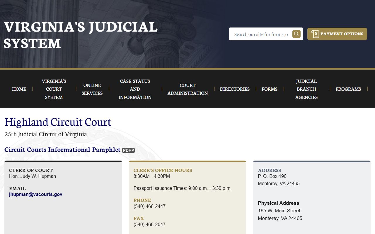 Virginia Judicial System circuit court page for Highland County bankruptcy records research