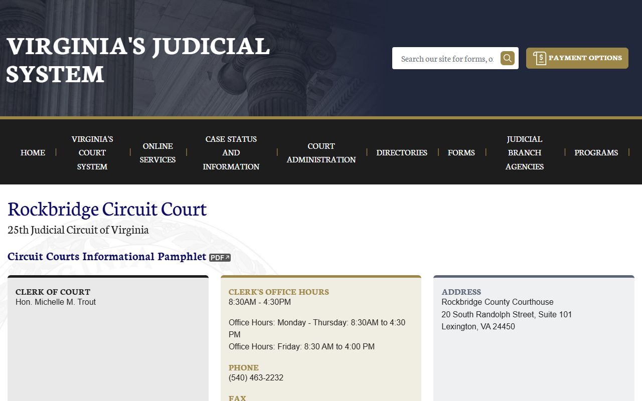 Virginia Judicial System page for Rockbridge County bankruptcy records