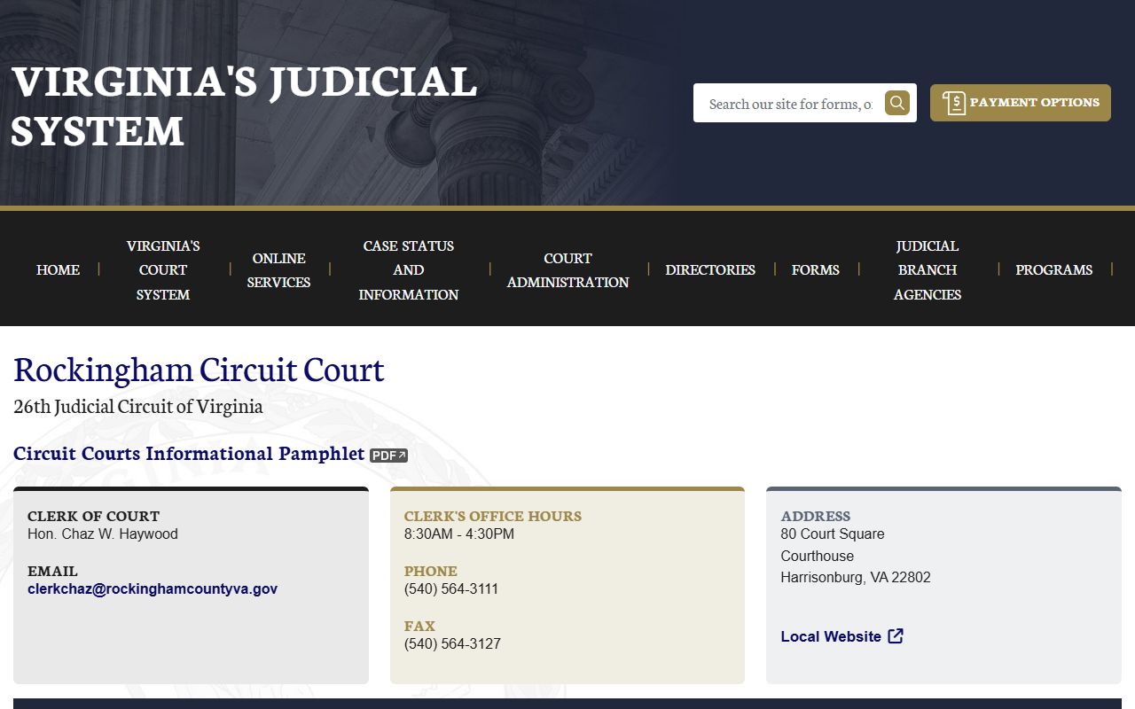 Virginia Judicial System Rockingham County circuit court page
