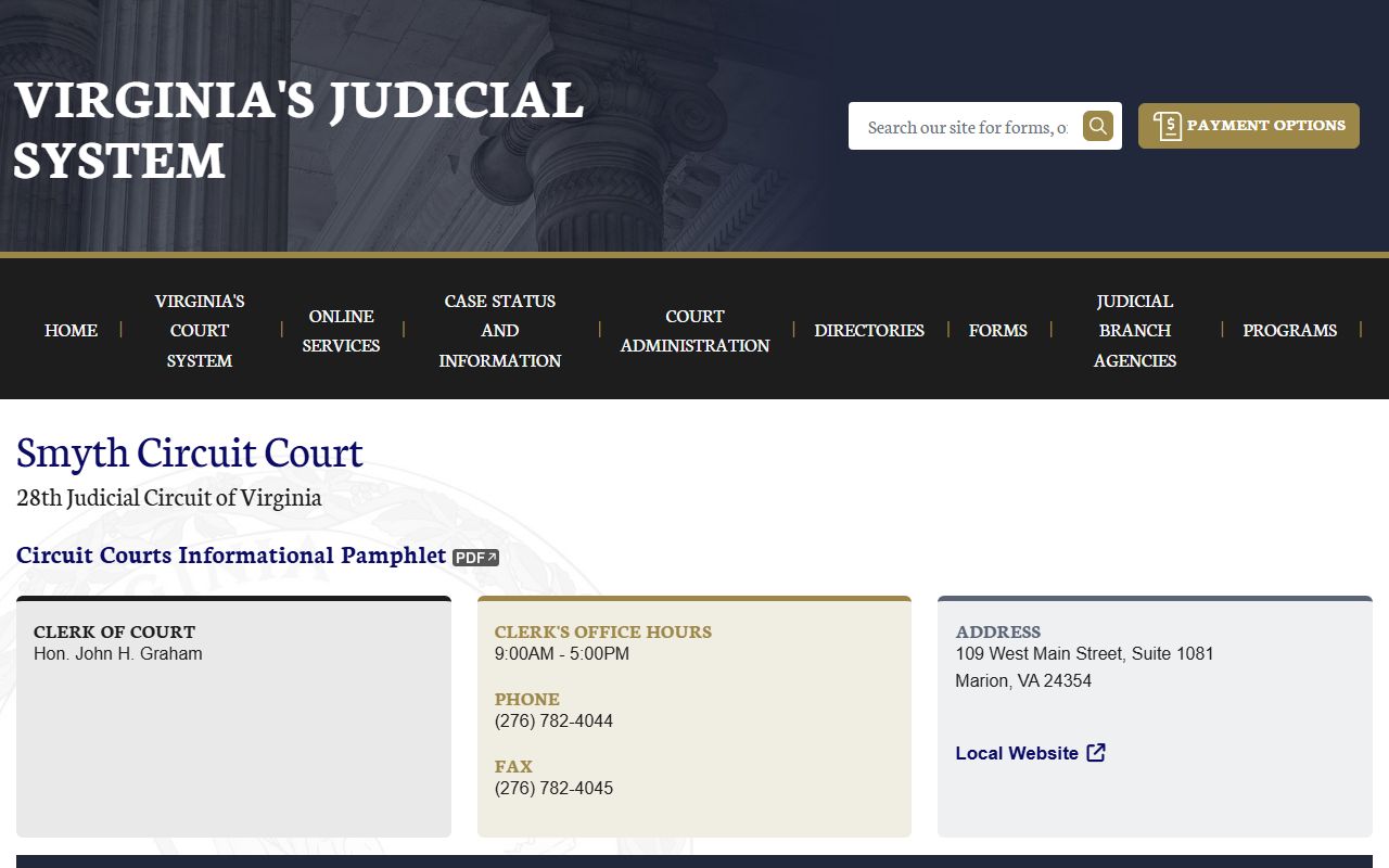Virginia Judicial System Smyth County circuit court page