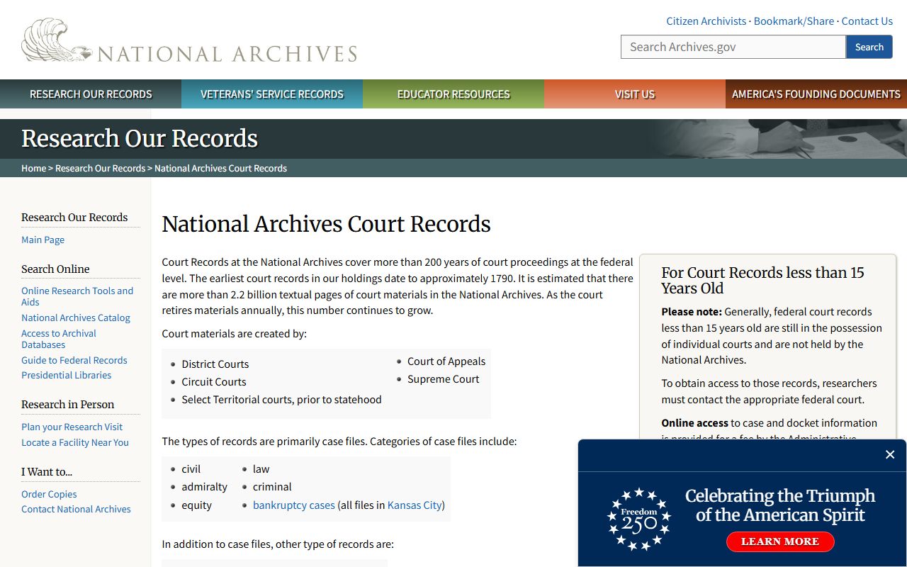 National Archives court records ordering page for historical Virginia bankruptcy cases